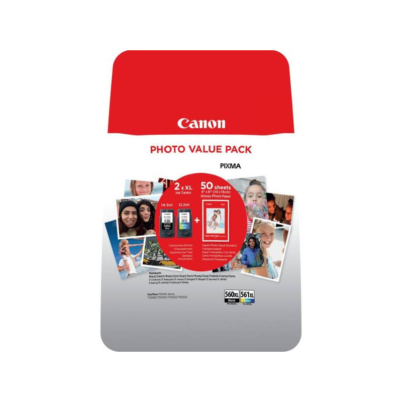Canon PG-560 XL + CL-561 XL Multipack + 50x GP-501 Glossy Photo Paper (3712C004)